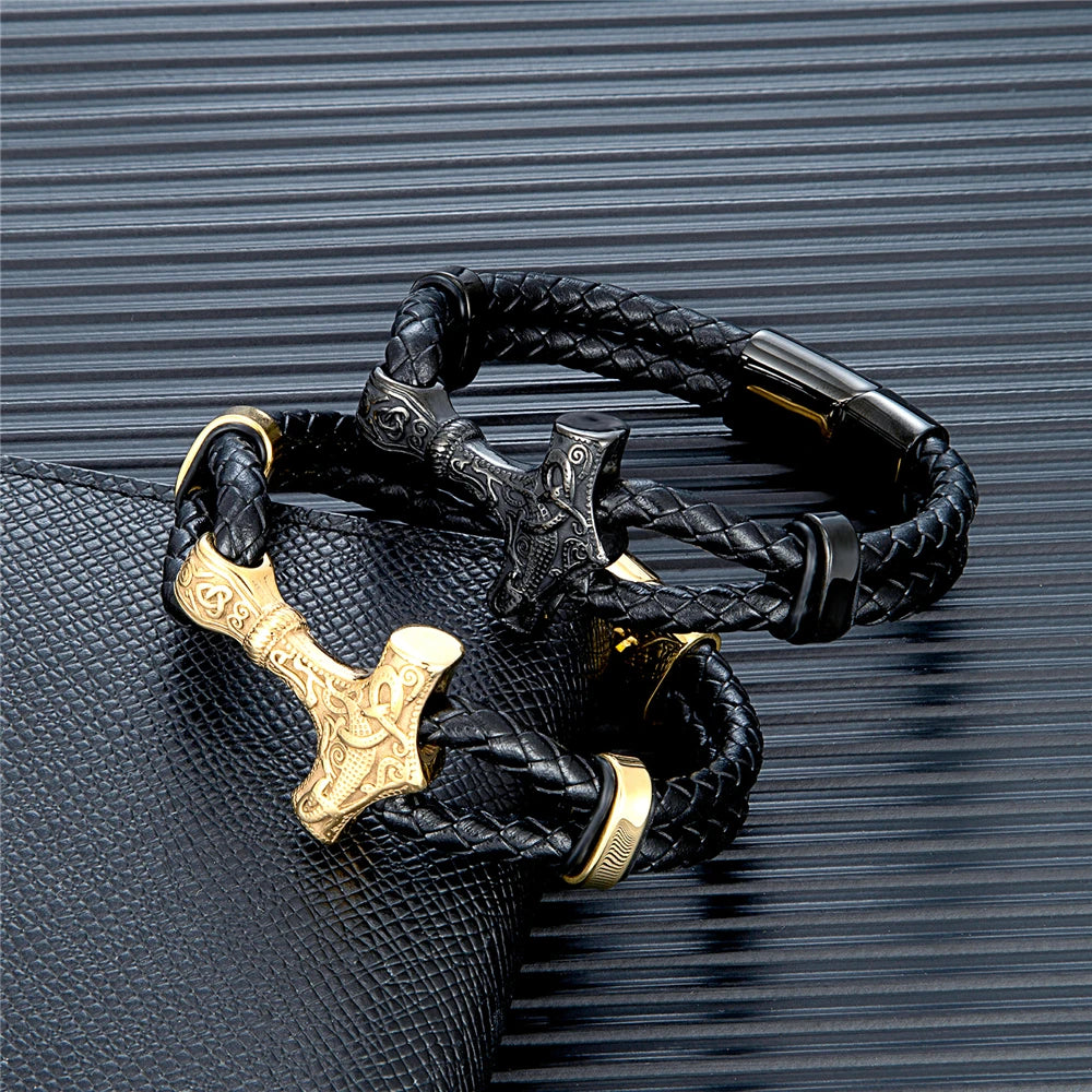 PENDRA Thor Hammer Classic Leather Bracelet
