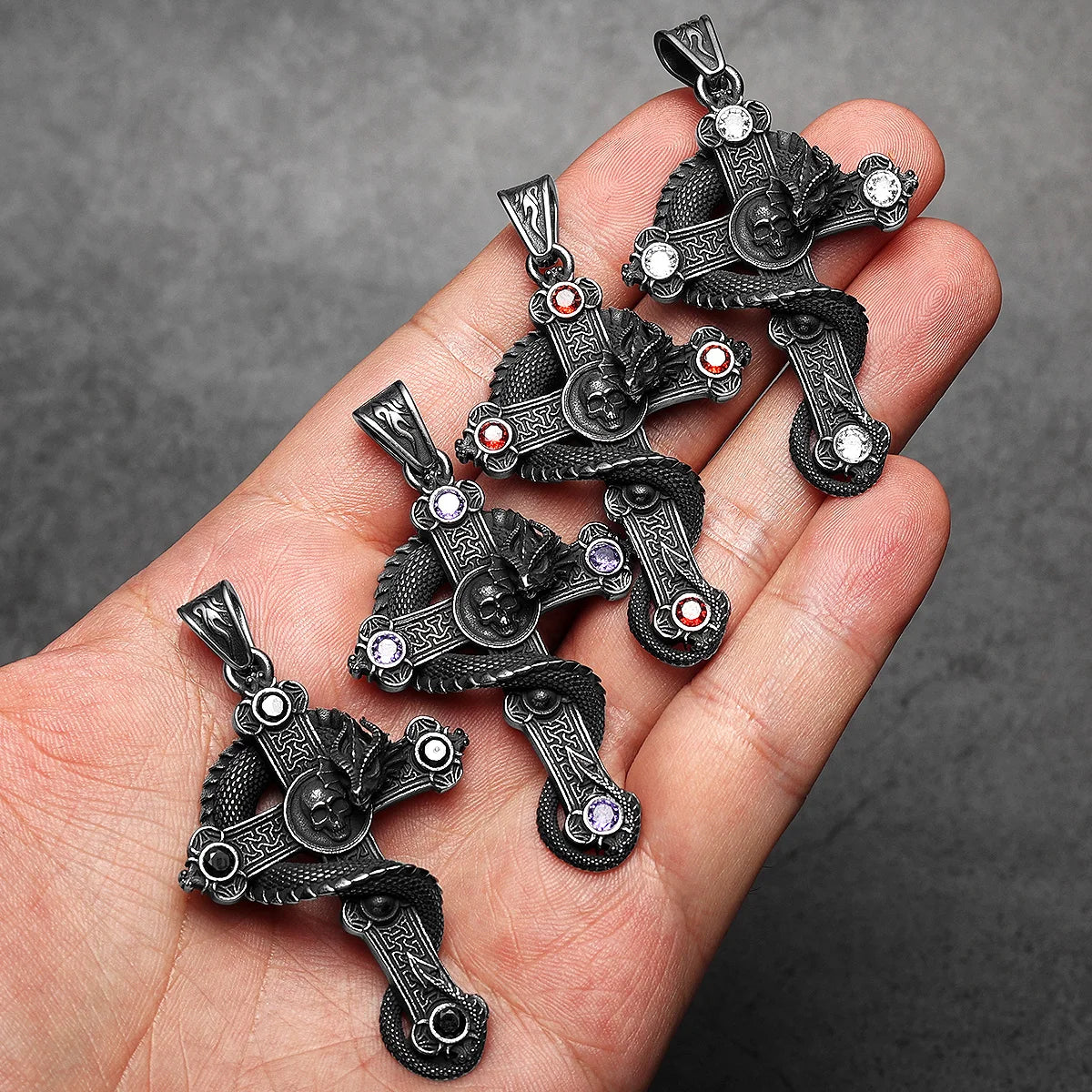 PENDRA Skull Dragon Cross Steel Necklace