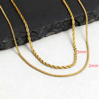 2pcs Men's Chain Necklace,Stainless Steel Black Gold Silver Color Twisted Rope Chain Collars,Trendy Punk Basic Chains Gift