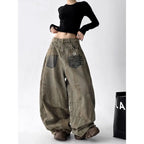 Street dance hip-hop jeans women's 2025 autumn new high waist slimming loose and lazy style casual fashion pants