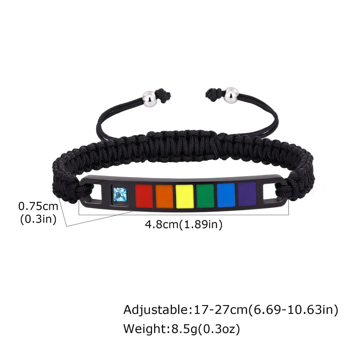 Rainbow Pride Bracelets for Gay Lesbian,Waterproof Rainbow Flag Stainless Steel Long Bar Leather Wristband,LGBTQ Pride Month