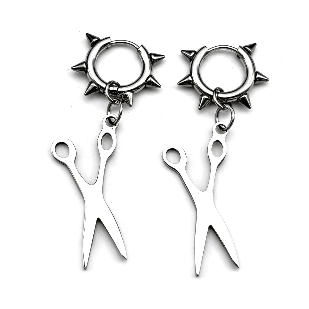 Hiphop Scissors Rivet Earrings For Women Men Stainless Steel Silver Color Gothic Male emo Hoop Dangle Ear Ring Jewelry Accessory