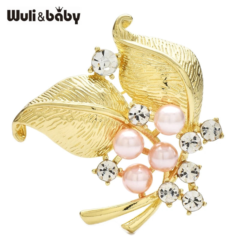 PENDRA Elowen Pearl Leaf Floral Brooch