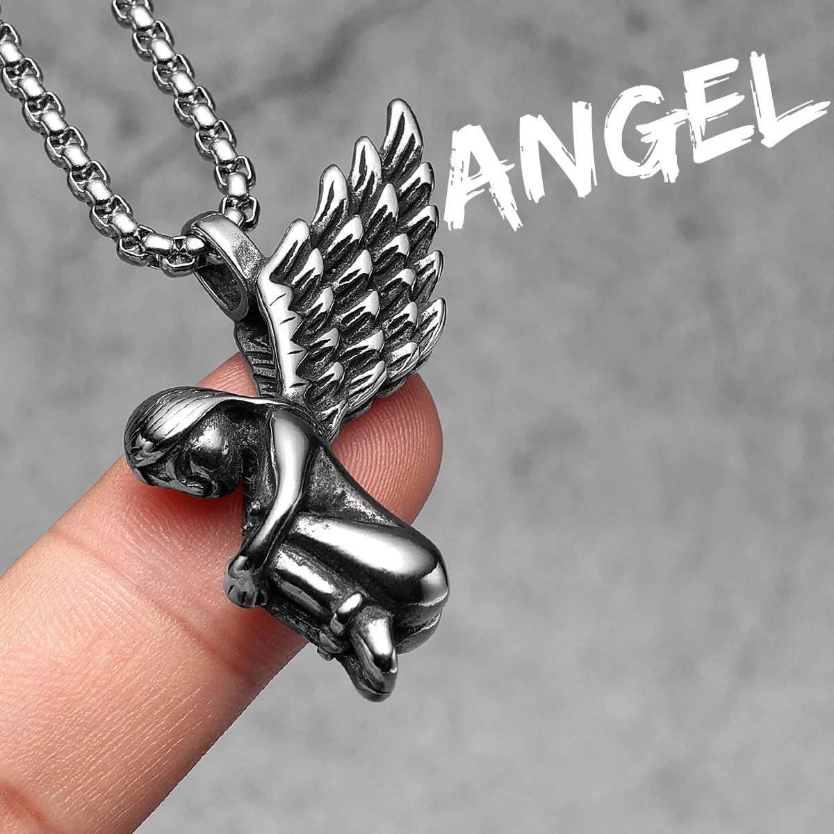 Angel Wing Pray Amulet Stainless Steel Men Necklaces Pendant Chain Punk New in For Couple Women Fashion Jewelry Gifts Wholesale