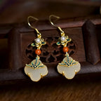 VENTFILLE Hetian Jade Ear Hook Earring Women's High-end Temperament Ethnic Style Retro Earrings Cloisonne Craft Dangler Gift