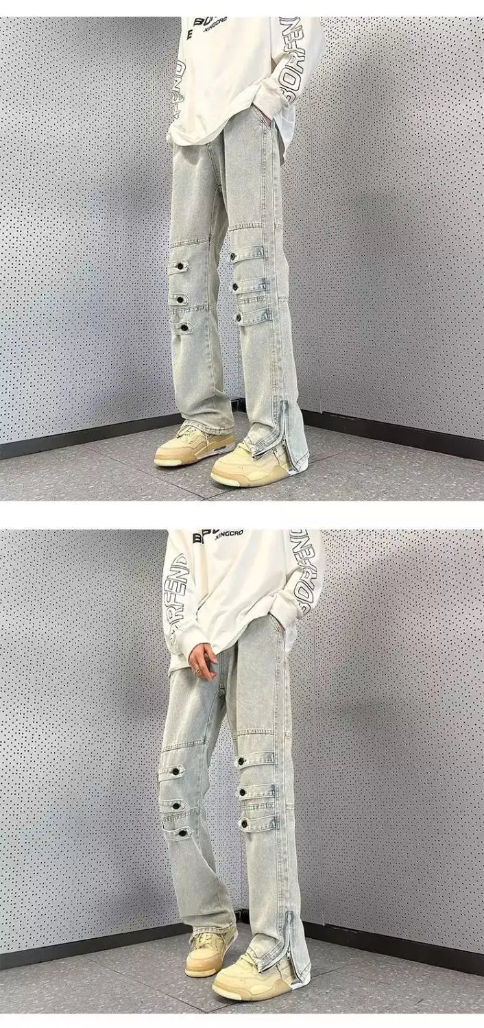 Original Luxury 2026 Brands Clothing Design Pants Men's High Street Tooling Jeans Niche High-end Zipper Split Micro-flared Pants