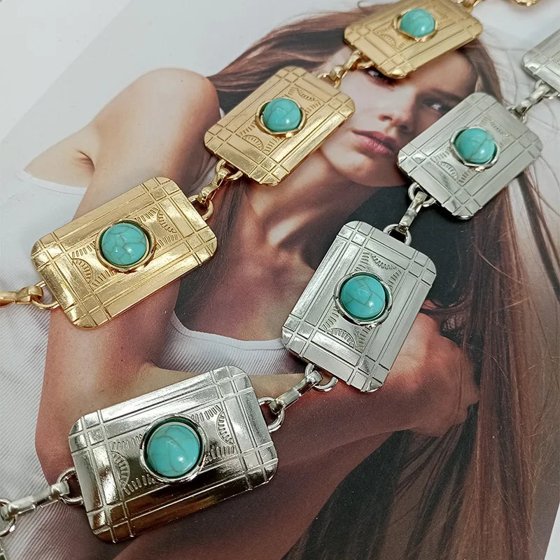 PENDRA Elaraeva Blue Gemstone Luxury Waist Chain Belt