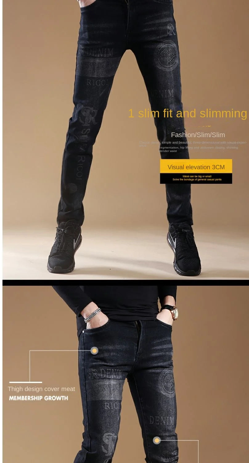 High-end Classic Washed Fashion Stretch Slim Black Mans Korean Style Streetwear Hip-hop Cowboy Jeans Luxury Casual Pants for Men