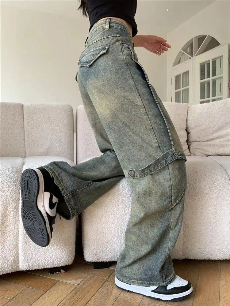 PENDRA Wide Leg Waist Washed Pants