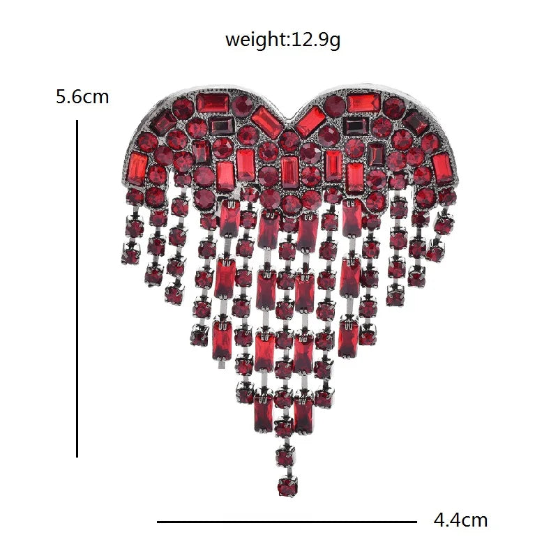 PENDRA Red Tassel Heart Brooch