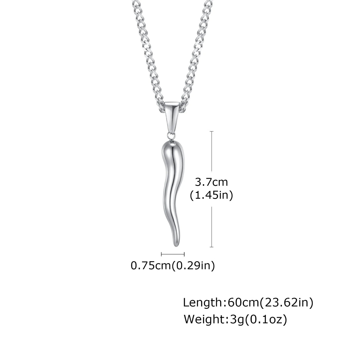 ITALIAN HORN Necklace , Stainless Steel Italian Cornicello Charm Pendant Necklaces, Unisex Men and Women Jewelry