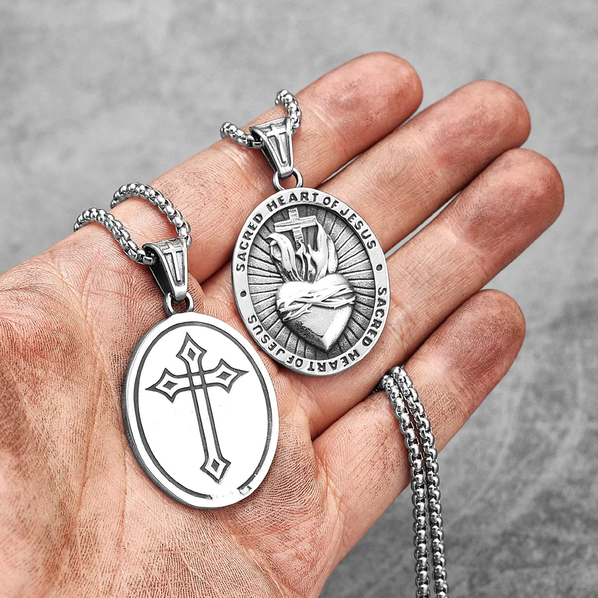 PENDRA Sacred Heart Jesus Steel Necklace