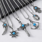 Vintage Men's Necklace,Stainless Steel Totem Natural Stone Pendant Necklace,Ethnic Punk Jewelry Gift