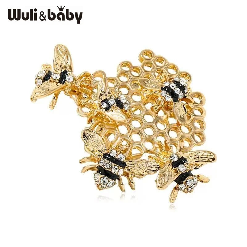 Wuli&baby Metal Honeycomb And Bees Brooches Enamel Lovely Insects Party Casual Brooch Pins Gifts