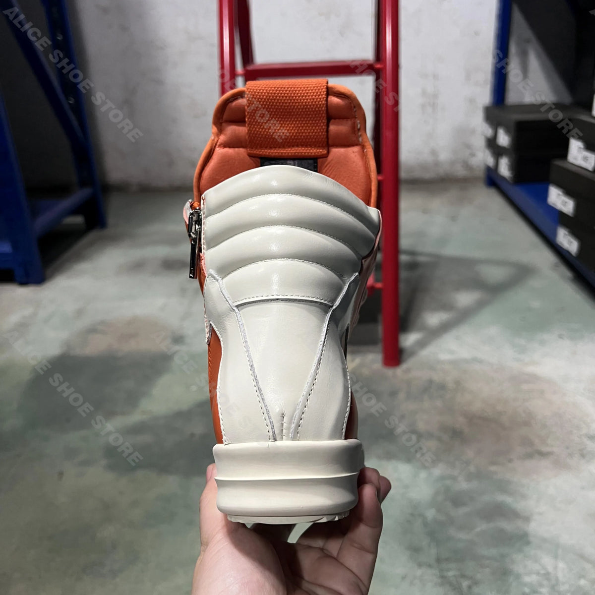 PENDRA Orange Geobasket Orange Leather High-Top Zip Platform Ankle Boots