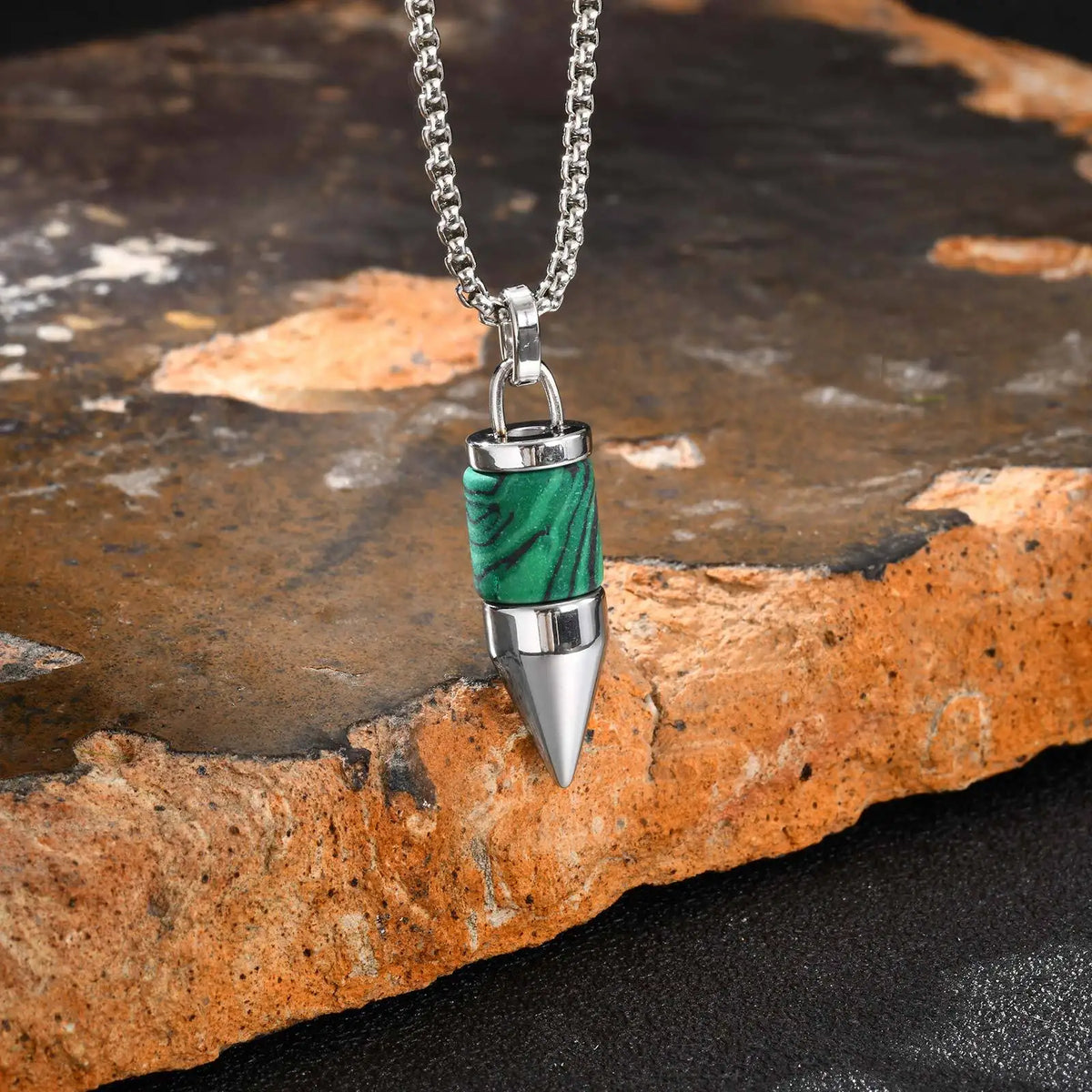 Stylish Bullet Necklaces for Men,Stainless Steel Natural Stone Pendant Necklace,Healing Jewelry Gift for Father Husband Son