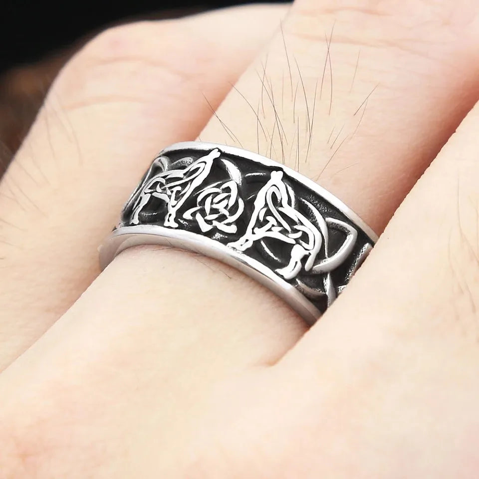 PENDRA Wolfduo Nordic Double Wolf Ring