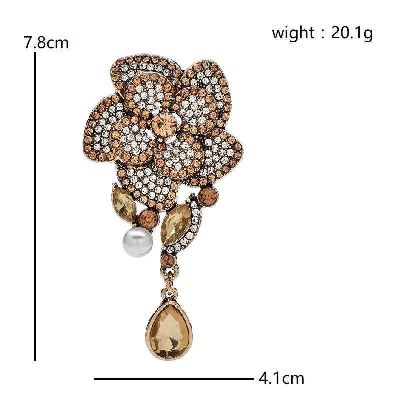 PENDRA Camellia 3-Color Vintage Rhinestone Flower Brooch