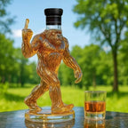 Collectible Sasquatch Whiskey Decanter with Royal Crown, Funny Middle Finger Glass Liquor Bottle for Man Cave & Camping Gifts