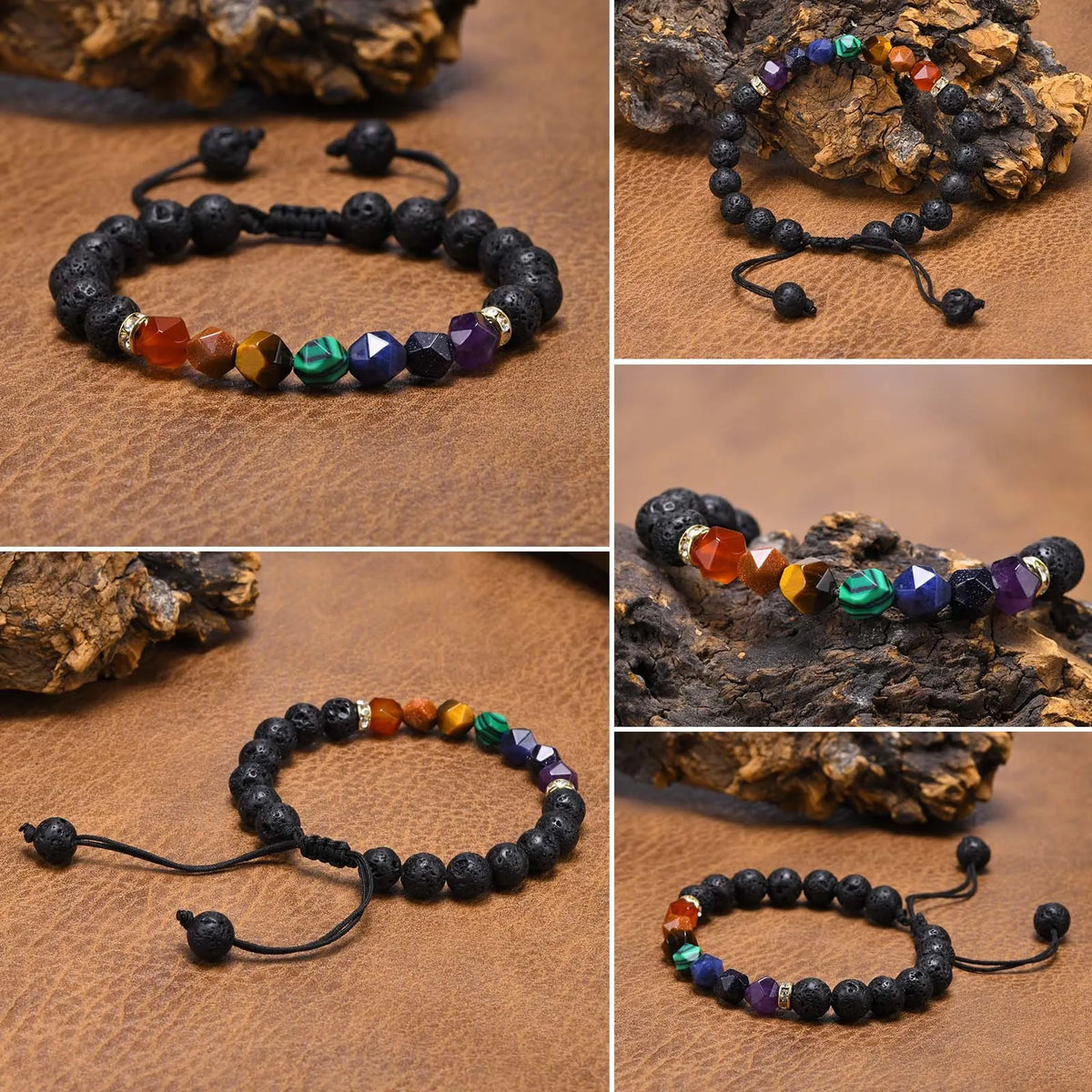 Black Natural Stone Bracelets for Men Boy Gifts, Lava Rock Beaded Wristband,Stress Relief Jewelry Gifts for Dad Grandpa Husband