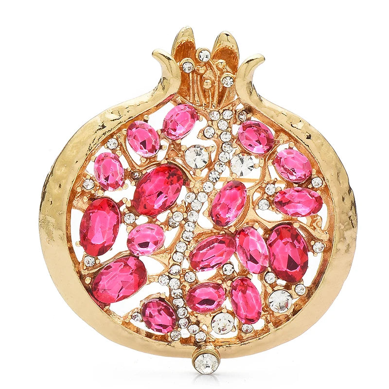 PENDRA Garnet 3-Color Enamel Rhinestone Pomegranate Brooch