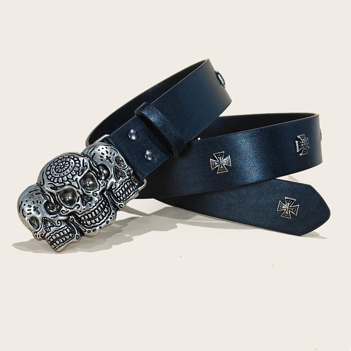 Retro Men's Belt Bohemian Style-Chic Black PU Leather Belt Fashion Skull Rivet Belt Punk Rock Y2K Style For Men Women Jeans Belt