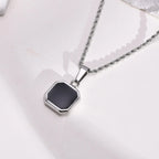 Black Square Necklaces for Men Boys,Stainless Steel Necklaces with Rope/Cuban/Figaro/Box Chain Collar,Stylish Jewelry Gifts