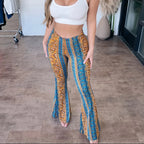 Vintage Boho Spring Floral Print Casual Pants Fashion new high elasticity tight fitting micro flared Yoga Joggers pants