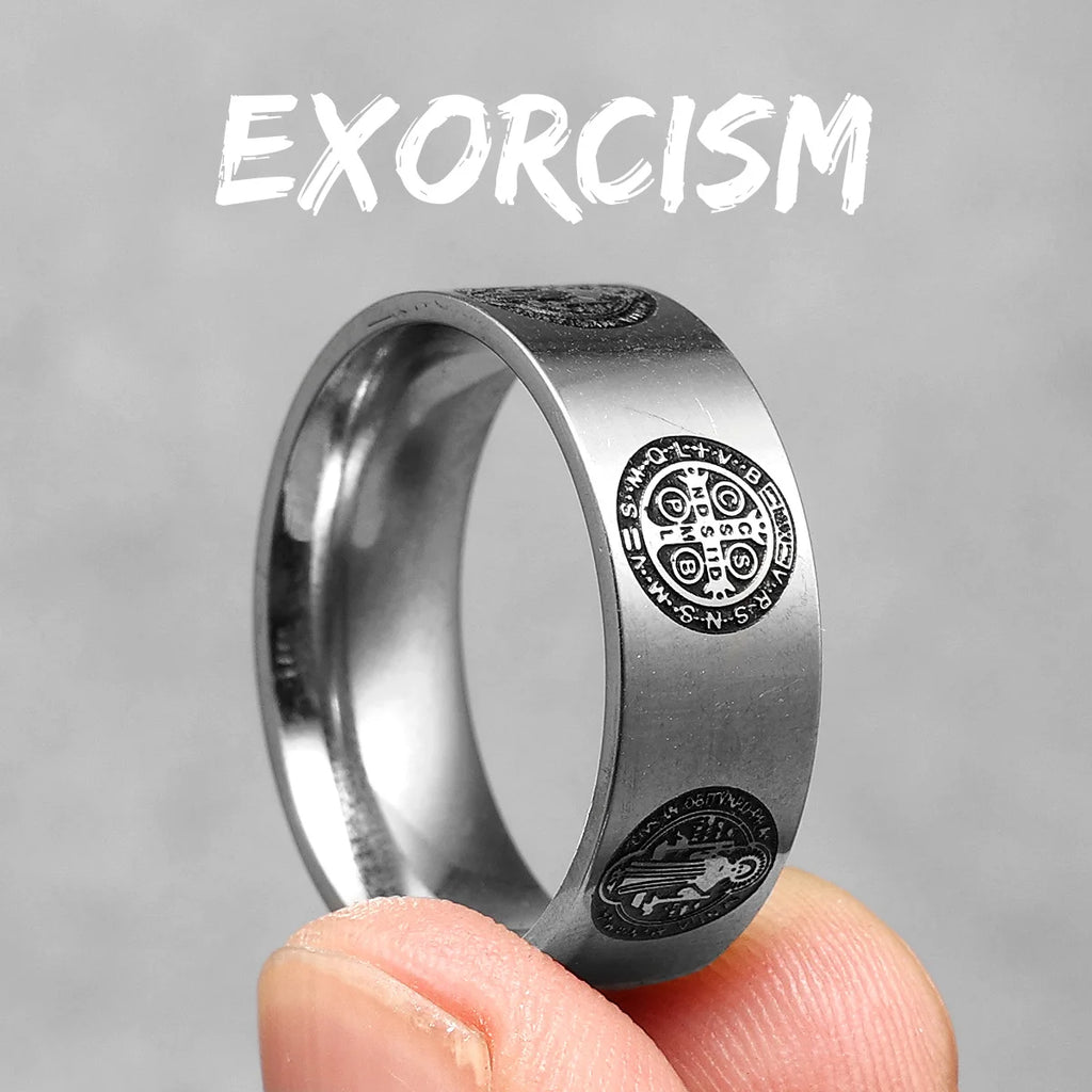PENDRA Saint Benedict Exorcism Steel Ring