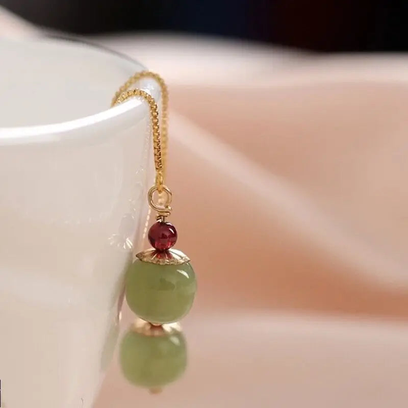 PENDRA Gold Jade Hetian Green Earrings