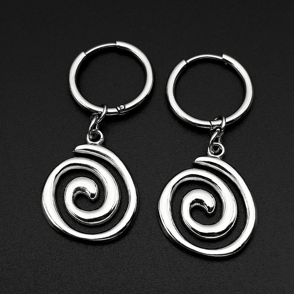 Y2K Star Swirl Earring Accessory For Egirl Boy Stainless Steel Silver Color Daily Streetwear Dark Kpop Ear Hoops Rapper Jewelry