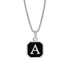 Square A-Z Initial Letters Necklaces for Men Boys,Stainless Steel Geometric Pendant with Box Rope Chain Collar,Gift Jewelry