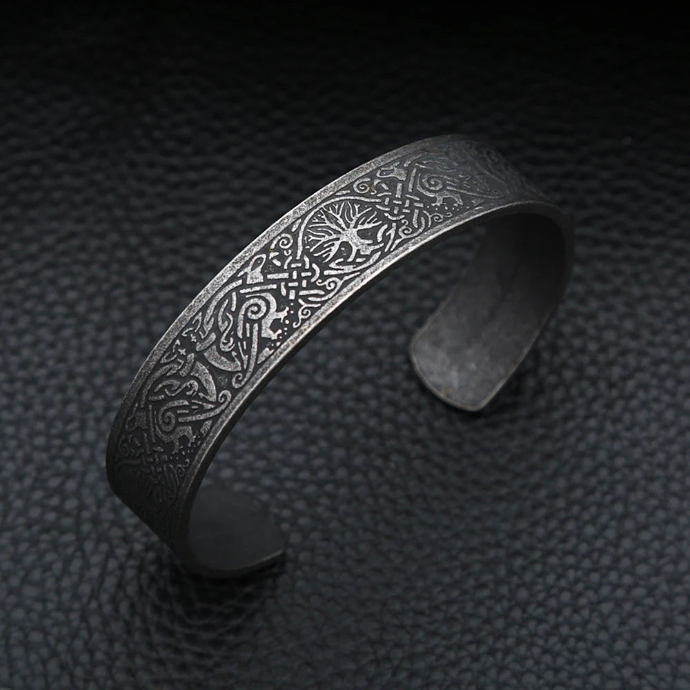 PENDRA Valknut Nordic Stainless Steel Open Cuff Bracelet