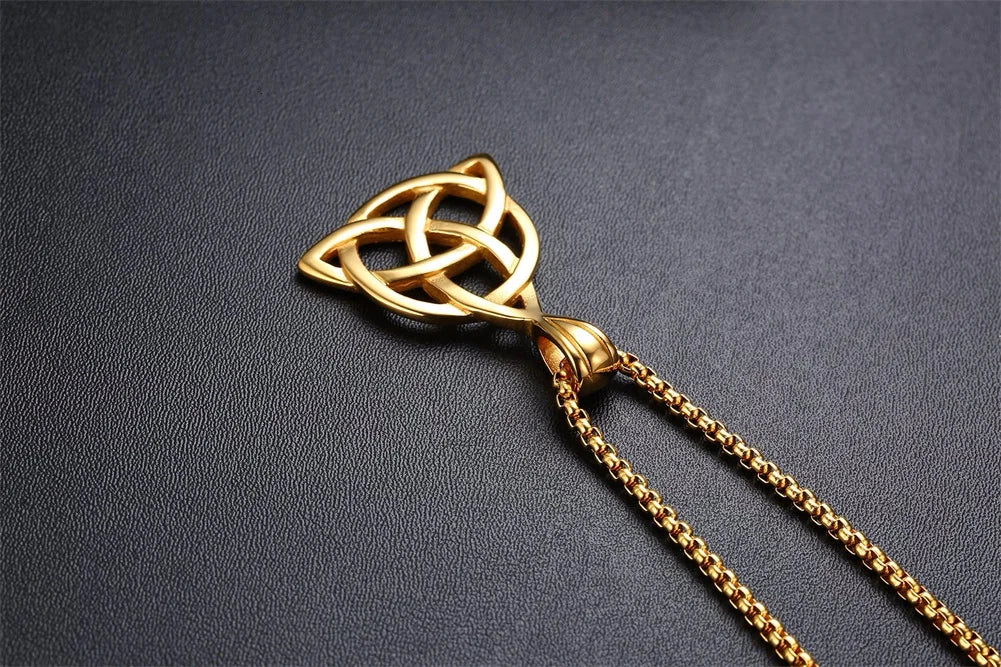 Lucky Triquetra Knot Charm Pendant Necklace Stainless Steel Irish Jewelry for Men Unisex