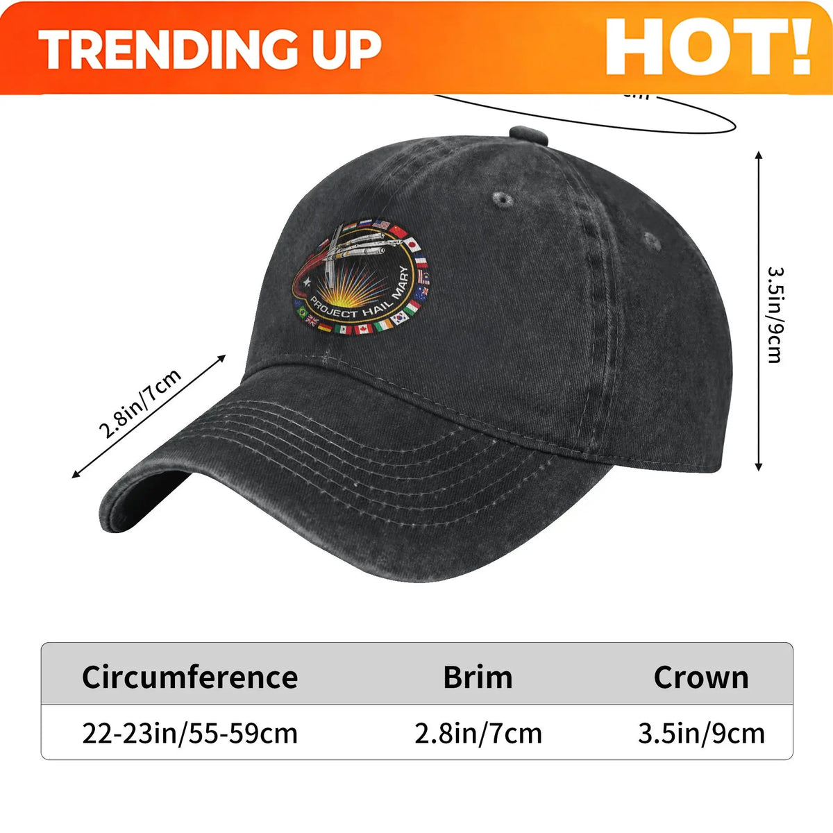 Project Hail Mary  Sun Baseball Cap Mission Patch With Countries Unisex-Teens Trucker Hat Summer Casual Breathable Snapback Cap
