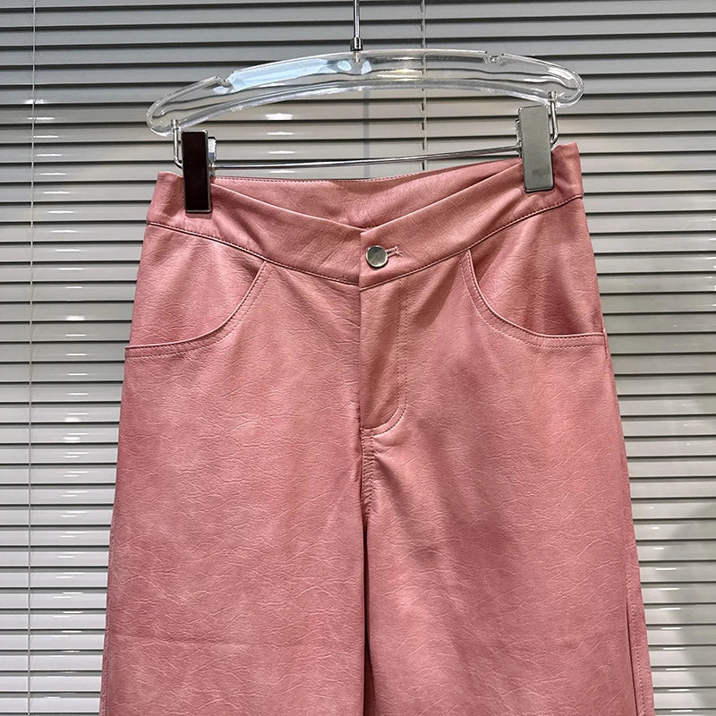 PENDRA Wide Leg Straight PU Pants