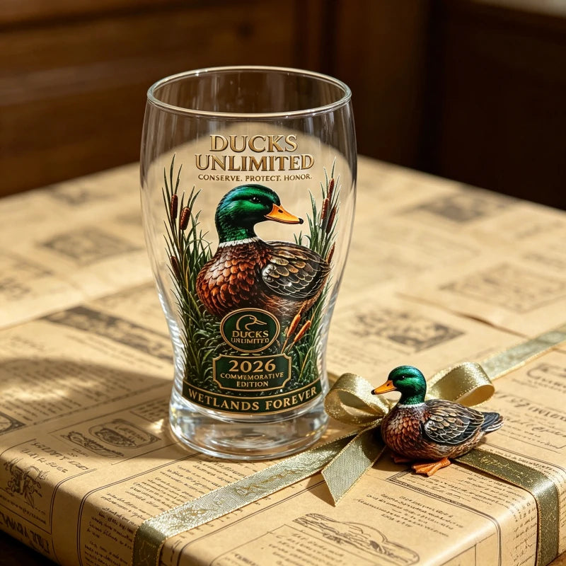 Vintage Ducks Unlimited Style Duck Print Clear Glass Cup Hunting Wildlife Themed Tumbler For Beer Coffee Bar Decor