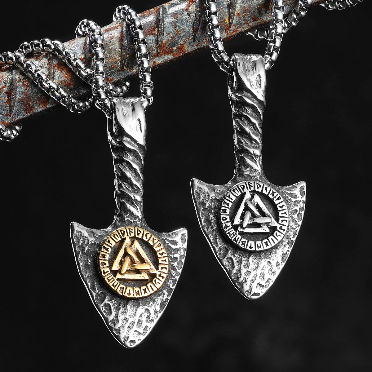 PENDRA Rune Spearhead Odin Steel Necklace