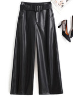 PENDRA Belted High Waist Straight PU Leather Pants