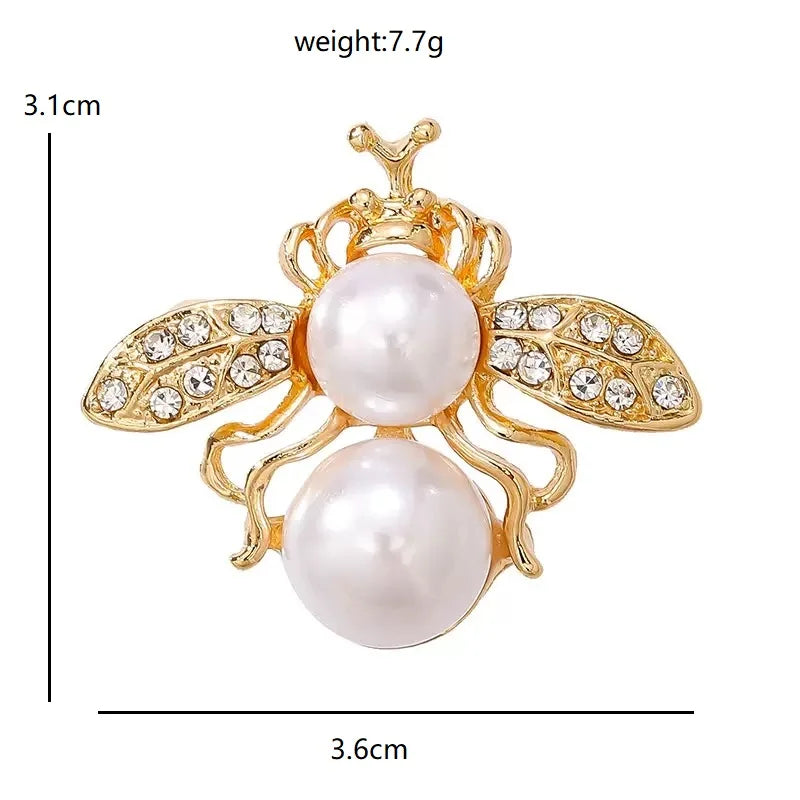 Wuli&baby Classical Pearl Bee Brooches For Women Unisex Rhinestone Insects Animal Party Casual Brooch Pins Gifts