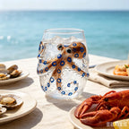 Novelty Octopus Shaped Whiskey Glass Clear Glass Tumbler with Blue Spot Marine Design for Bourbon Cocktail and Gift