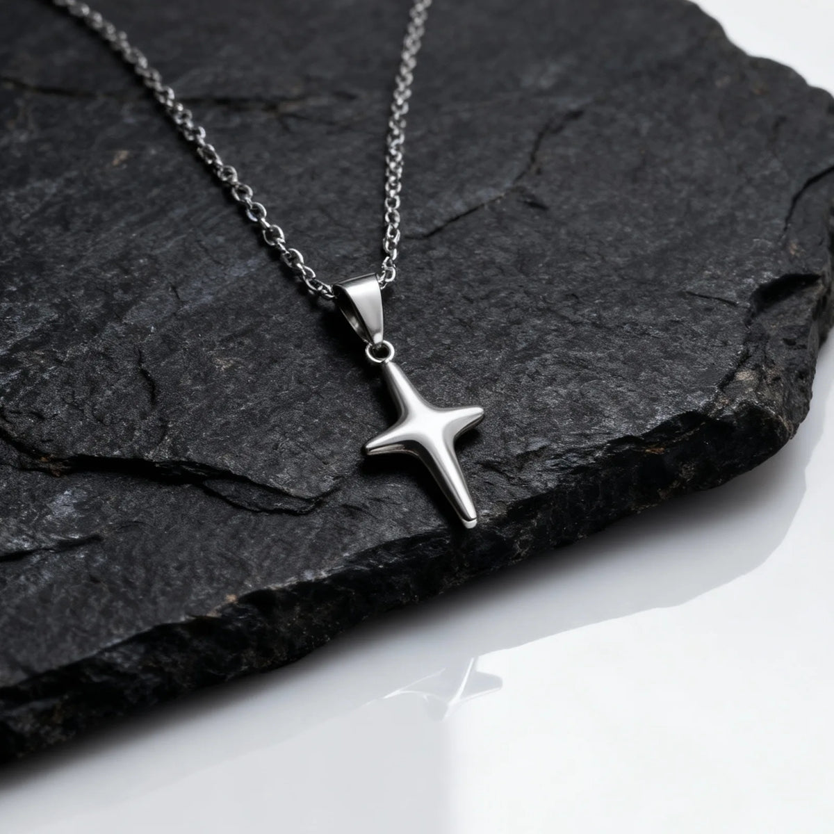 Simple Trendy Star Necklace for Men Boys,Silver Color Stainless Steel 4-Point Star Pendant,Hip Hop Minimalist Jewelry Gift