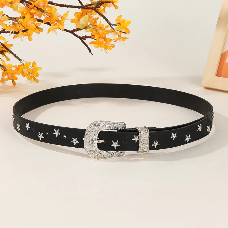 New Style Punk Belts Decoration Men Star Rivets Trend Fashion Punk Style Wide Belt Personality Women Retro Versatile Jeans Belt