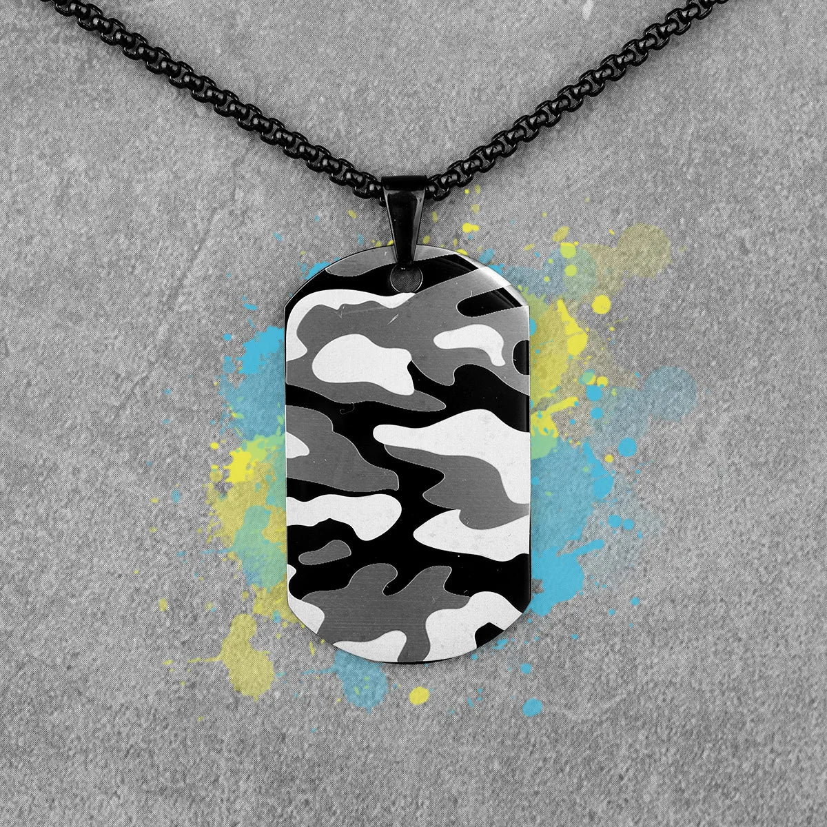 Camouflage Tag Army Long Men Necklaces Pendants Chain Punk for Boyfriend Male Stainless Steel Jewelry Creativity Gift Wholesale