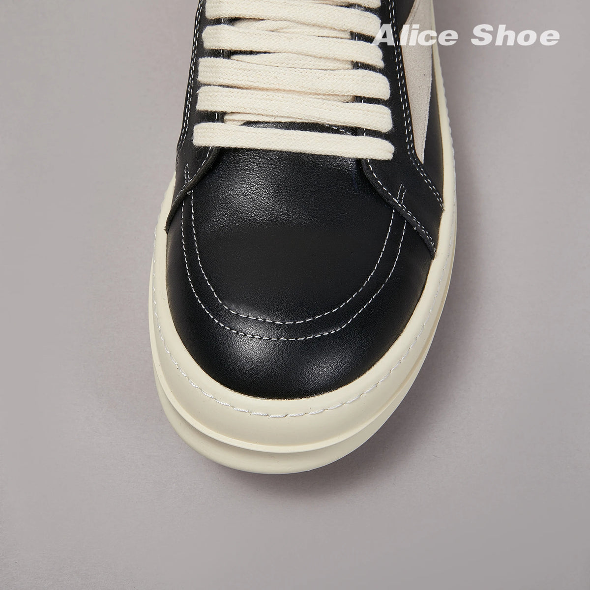 PENDRA Holiday Leather Black Leather Low-Top Lace-Up Thick-Sole Platform Sneakers