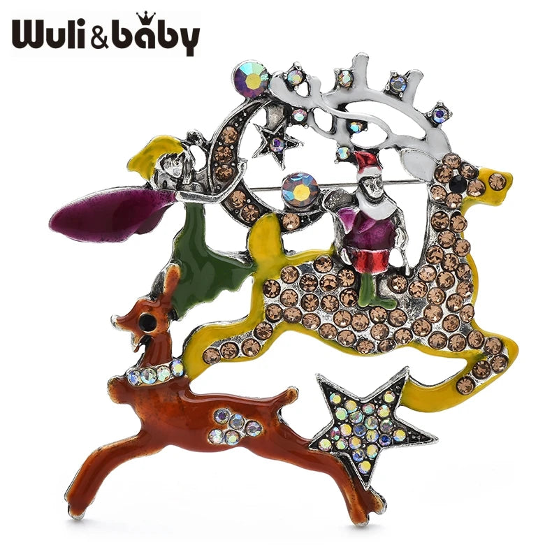 Wuli&baby Vintage Deer Christmas Brooches Metal Enamel Saint Claus New Year Brooch Pins For Women Clothes Backpack