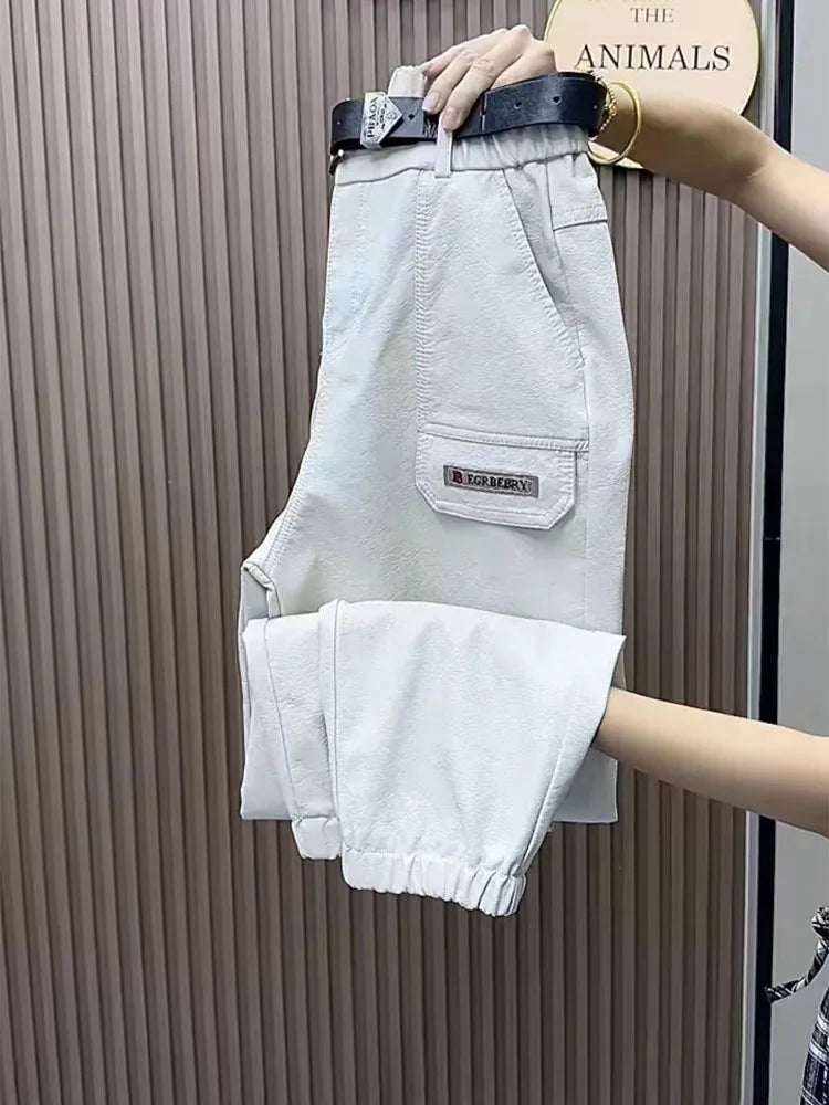PENDRA Oversized Pocket Loose Leather Cargo Pants