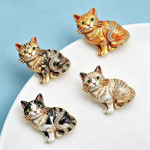 PENDRA Adorable Kitty Rhinestone Brooch