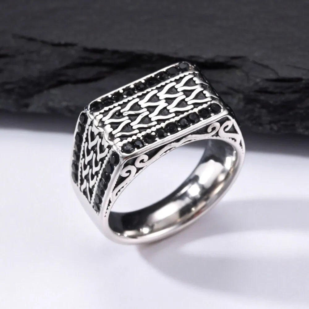 Vintage Punk Signet Ring for Men,Waterproof Stainless Steel Statement Ring,New Jewelry