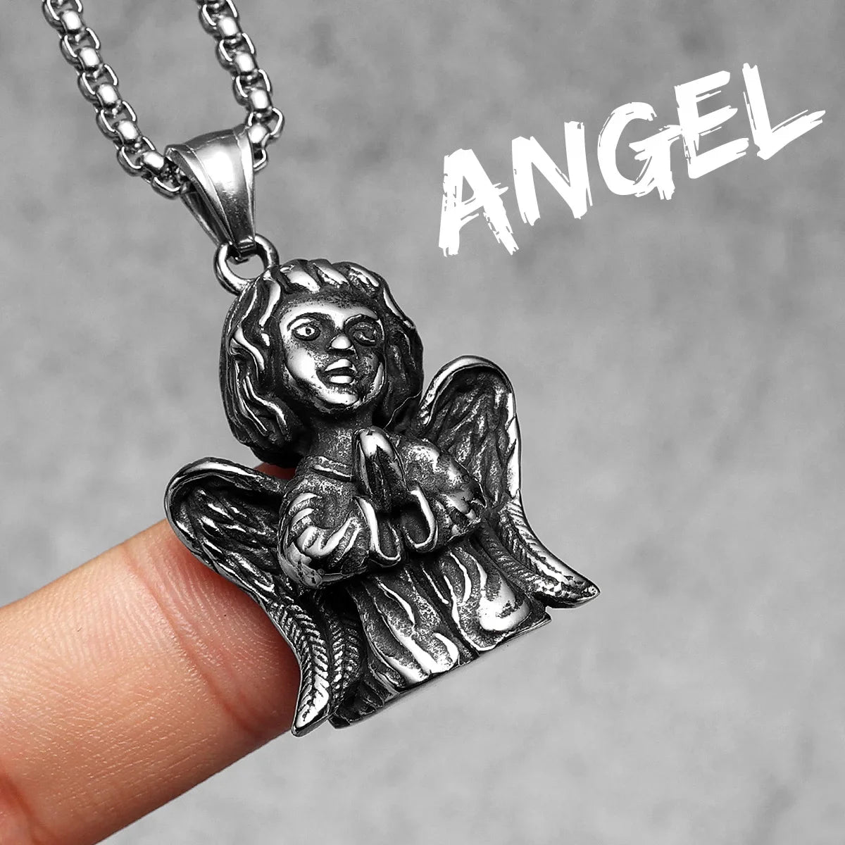 Angel Wing Pray Amulet Stainless Steel Men Necklaces Pendant Chain Punk New in For Couple Women Fashion Jewelry Gifts Wholesale